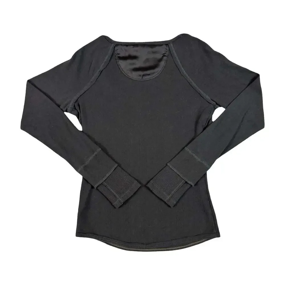 Free People Women’s Black Long Sleeve Henley Knit Button Top Size L